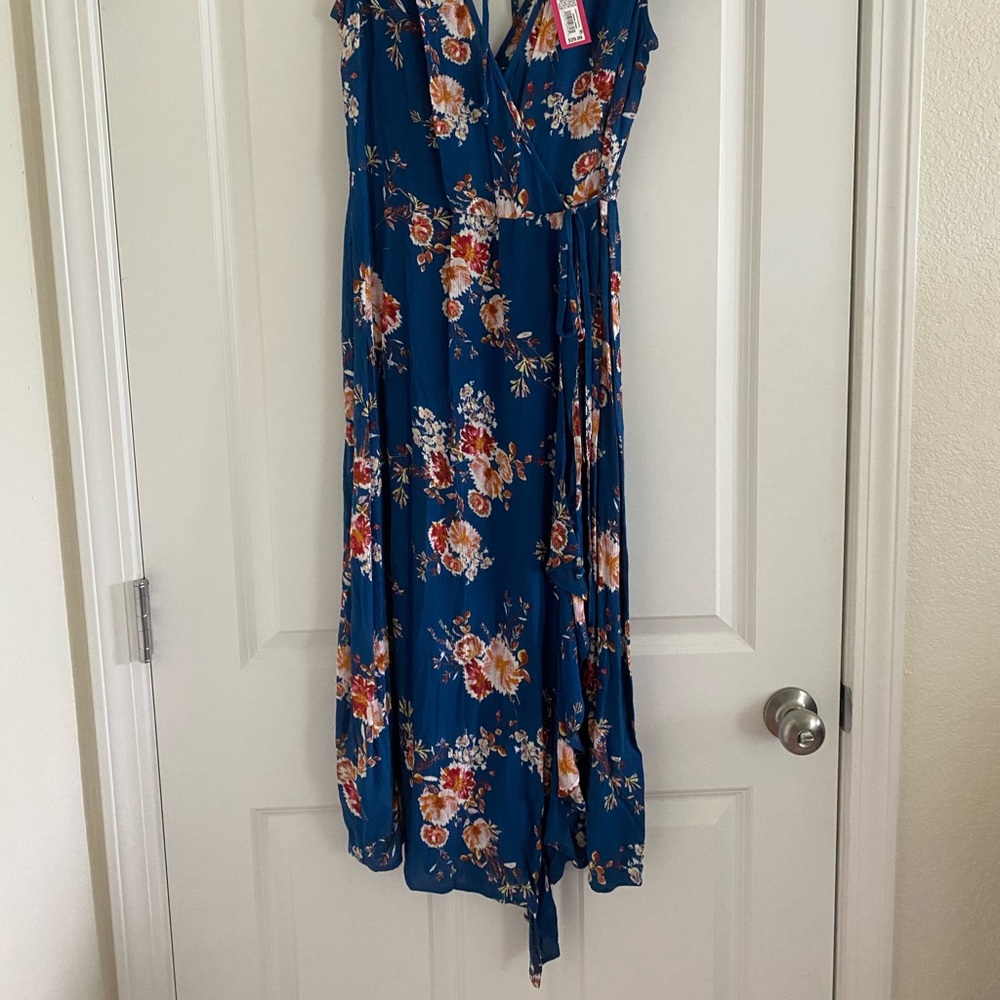 Xhilaration blue floral wrap dress